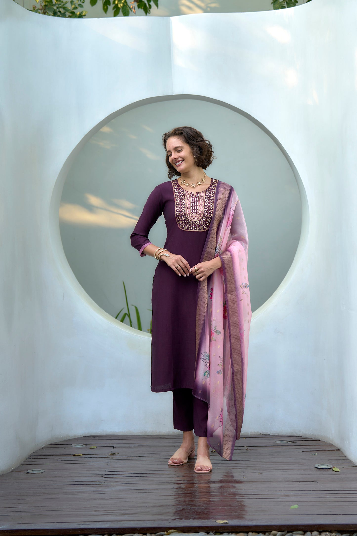 Plum Embroidered Kurta Set