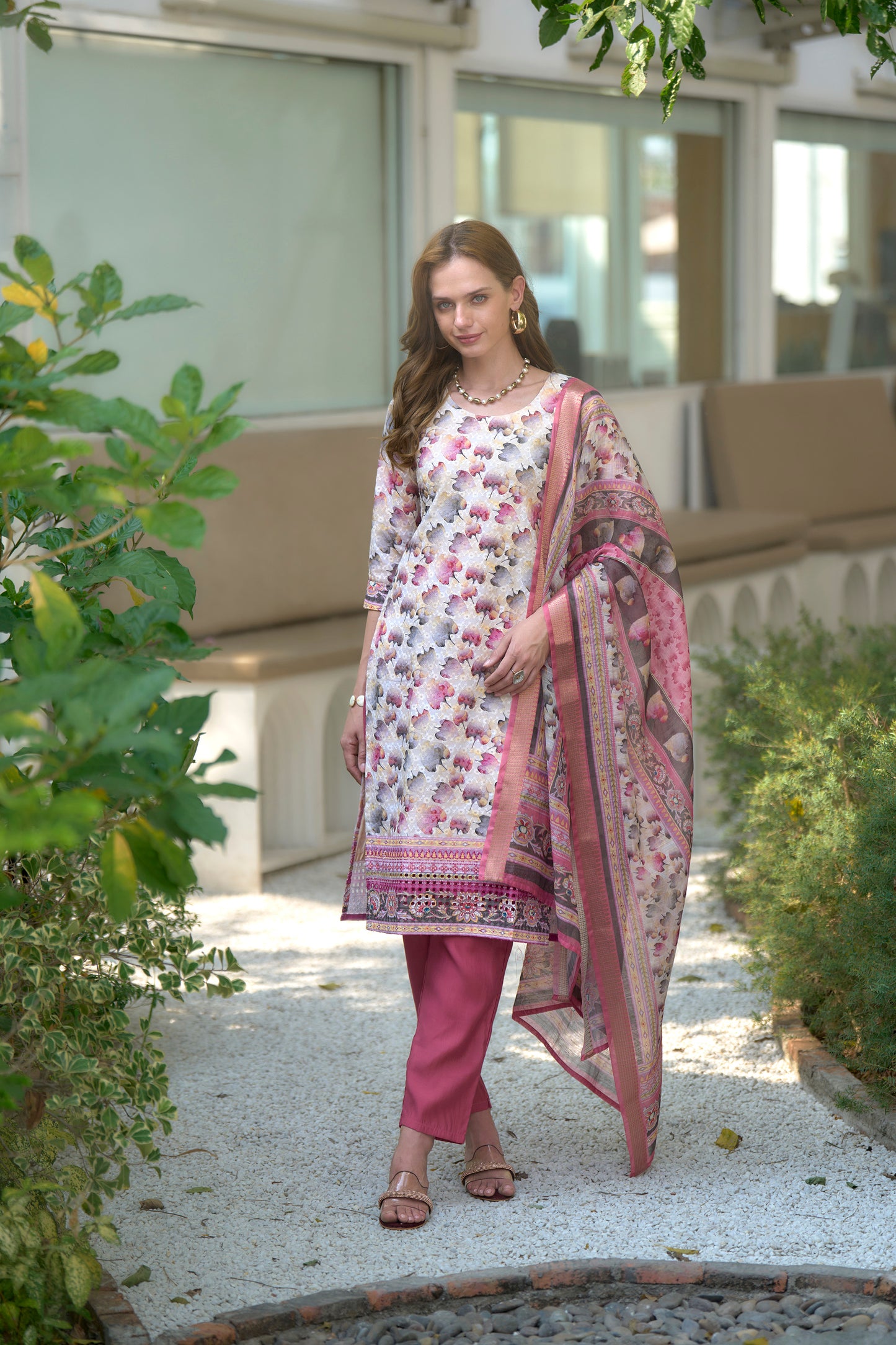 White Cotton Printed Kurta Set