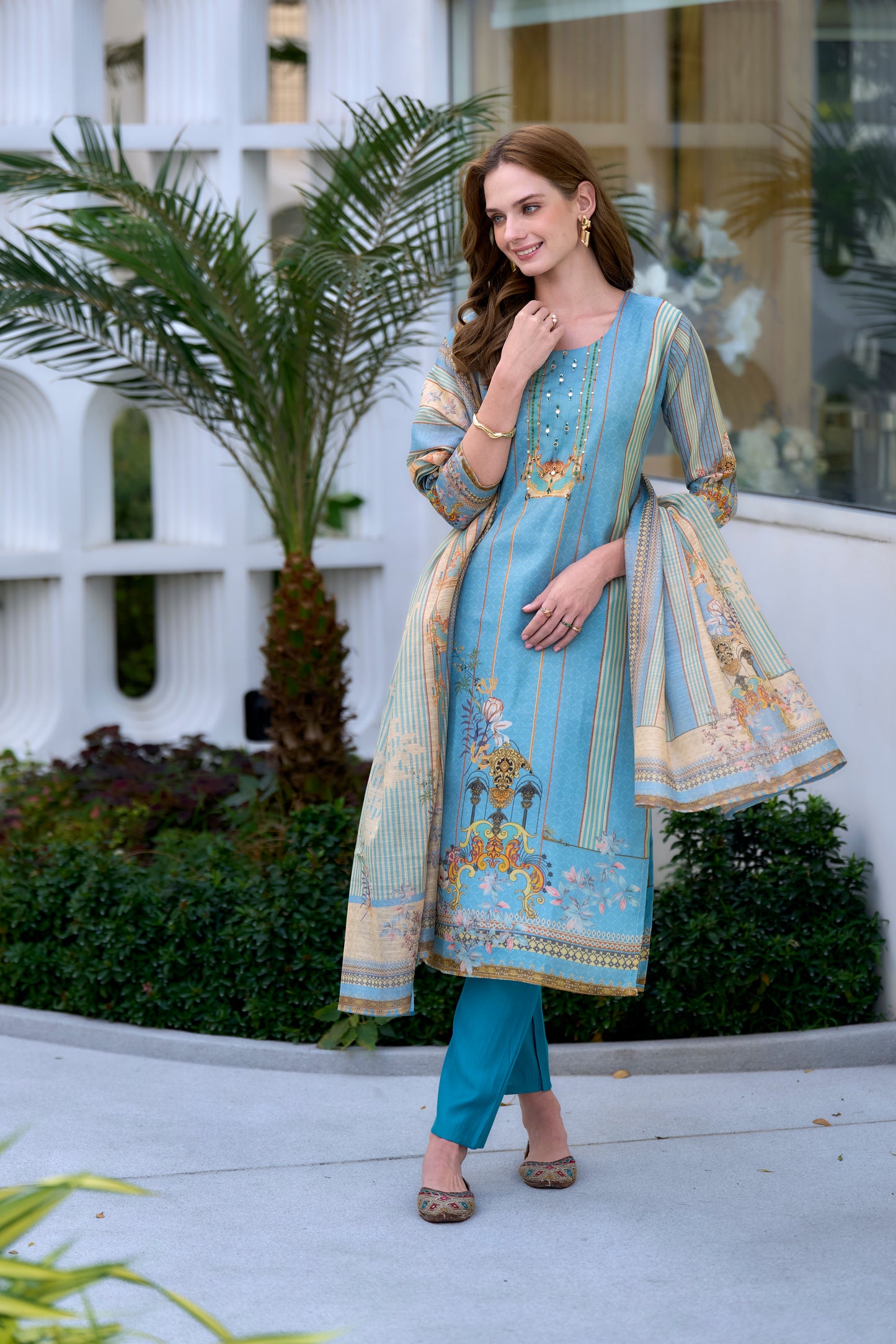 Beige Cotton-Linen Suit Set