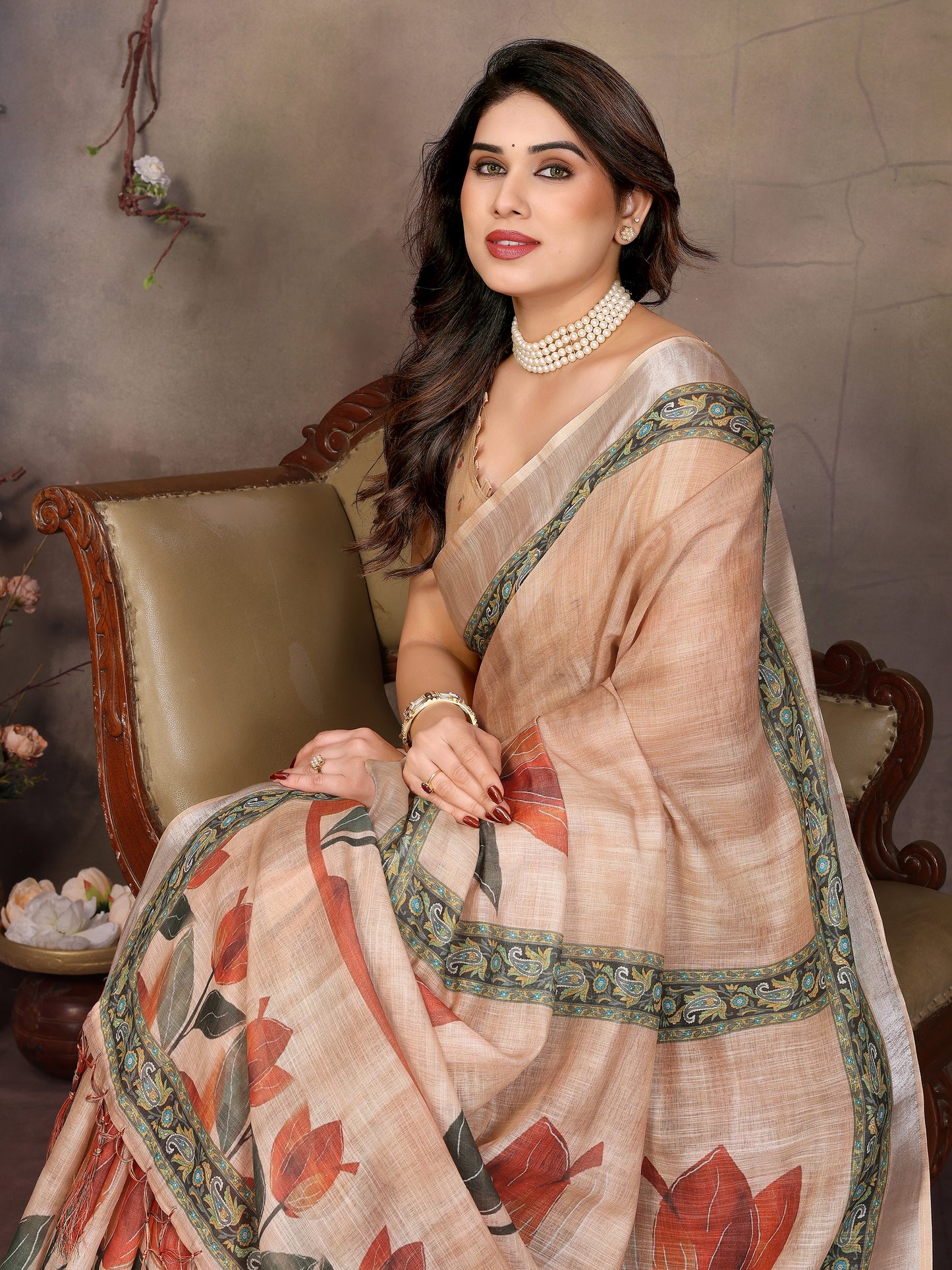 Light Beige Printed Saree