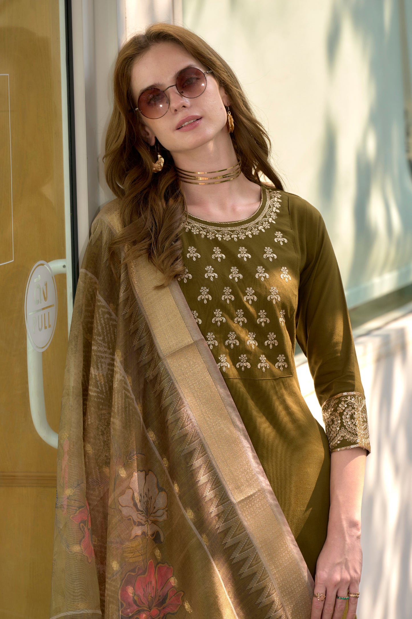 Mehndi Embroidered Rayon Kurta Set