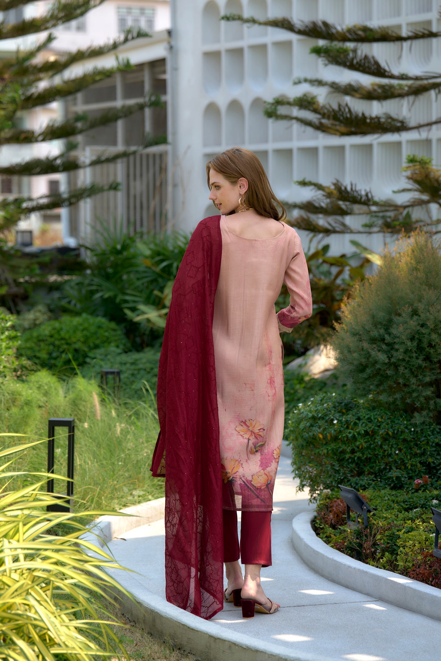 Peach Blossom Embroidered Kurta Set