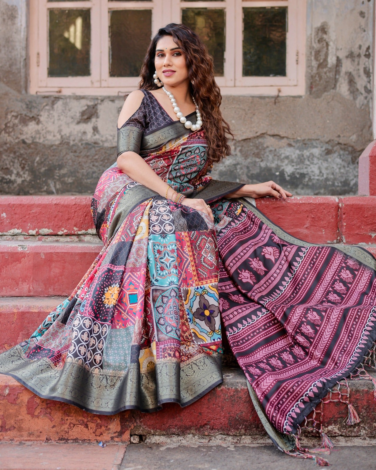 Multi-Color Banarasi Digital Print Saree