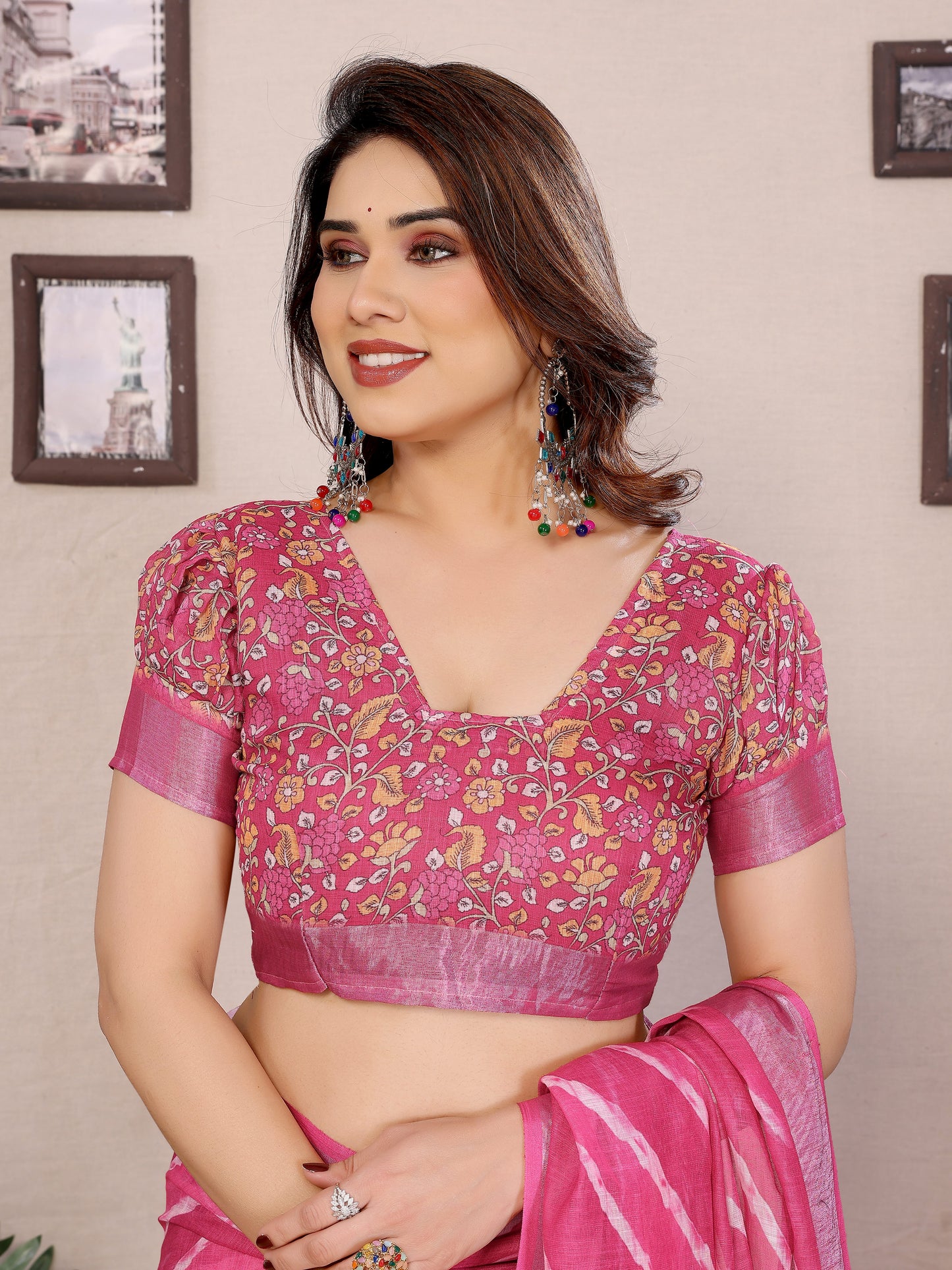 Plain Linen Cotton Saree with Blouse Piece