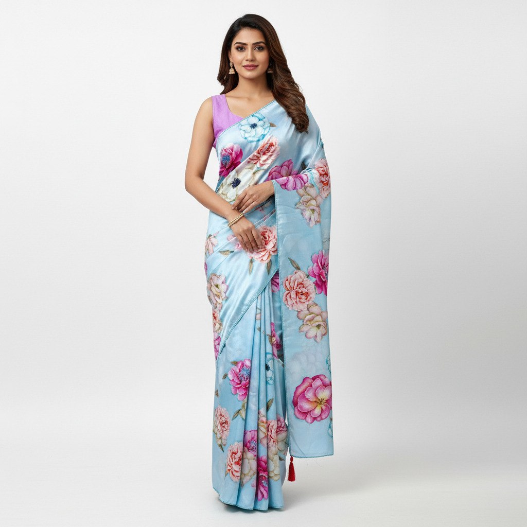 Plain Linen with digital print with tusser