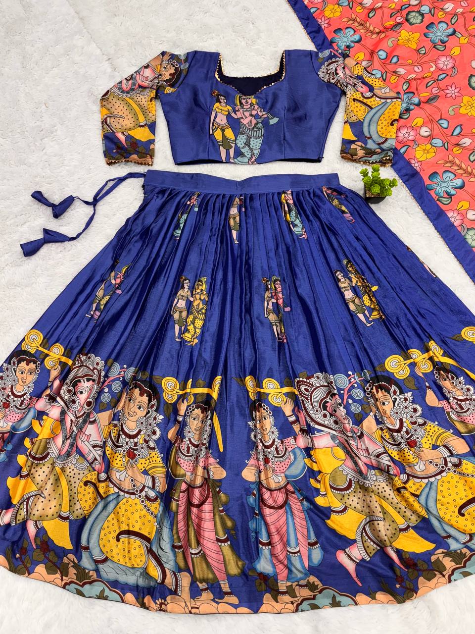 Vibrant Kalamkari Lehenga Choli Set with Multicolor Cultural Prints Regular price