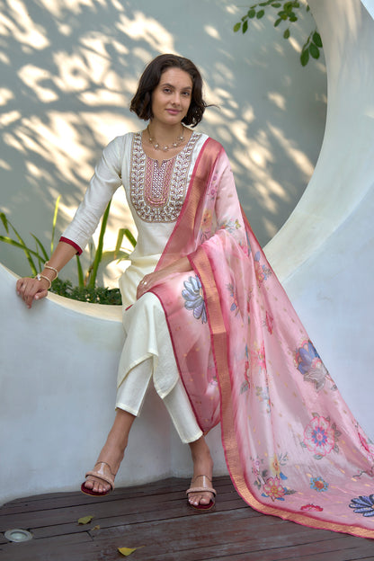 Ivory Embroidered Kurta Set