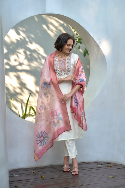 Ivory Embroidered Kurta Set