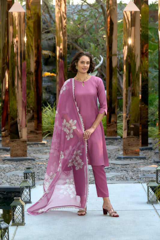 Mauve Solid Kurta Set