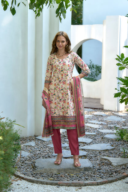 White Printed Cotton Kurta Set