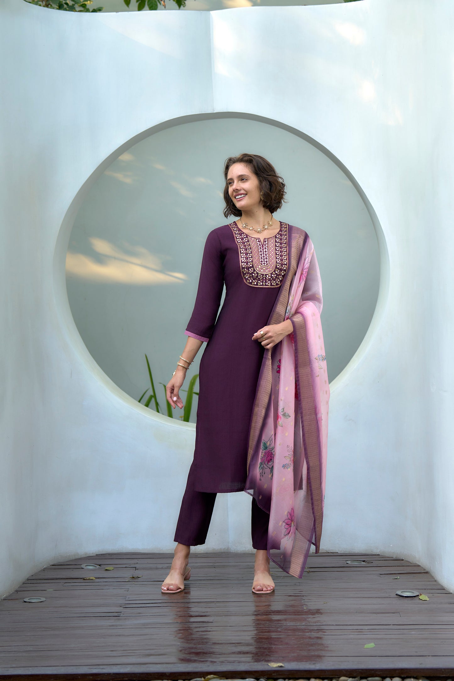 Plum Embroidered Kurta Set