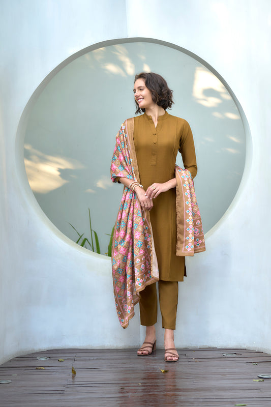Mustard Brown Kurta Set