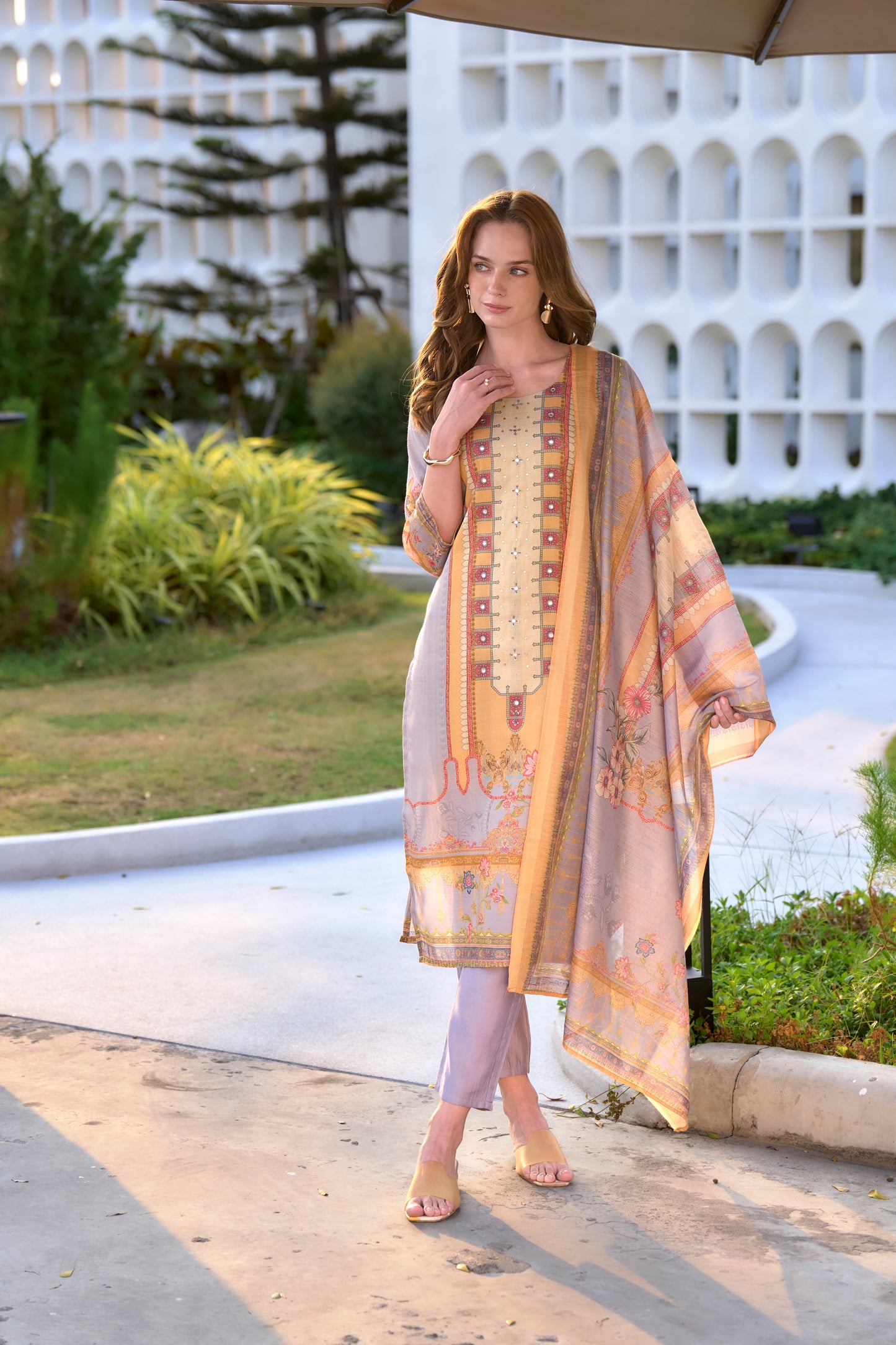 Westside Vark A-Line Kurta, Ethnic Pants, and Dupatta Set