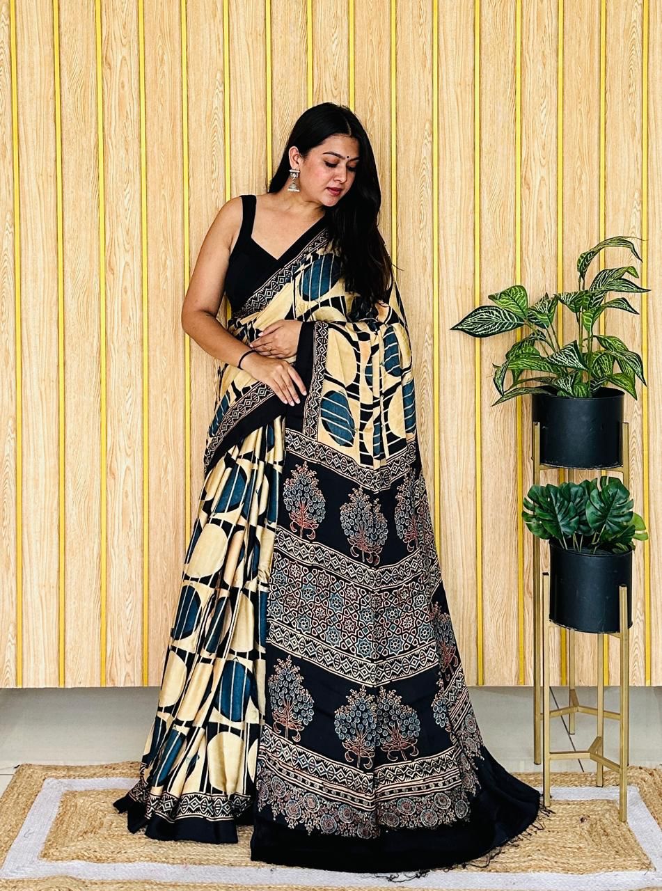 SUPER RICH PURE GAJI SATIN AJRAK SAREE