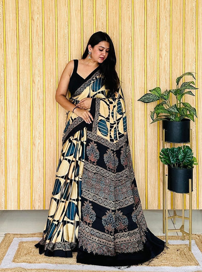 SUPER RICH PURE GAJI SATIN AJRAK SAREE
