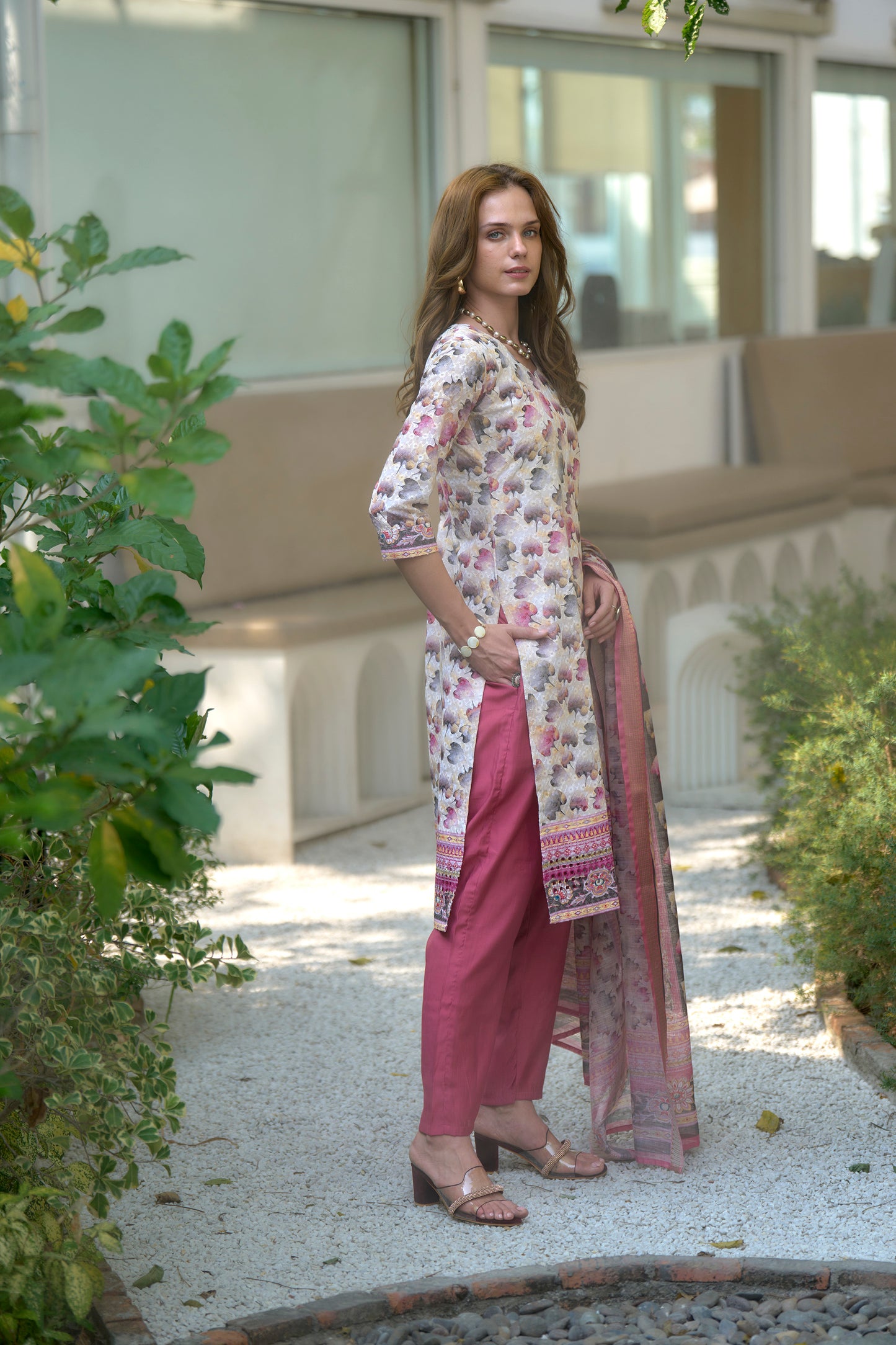 White Cotton Printed Kurta Set