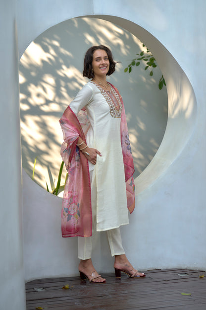 Ivory Embroidered Kurta Set