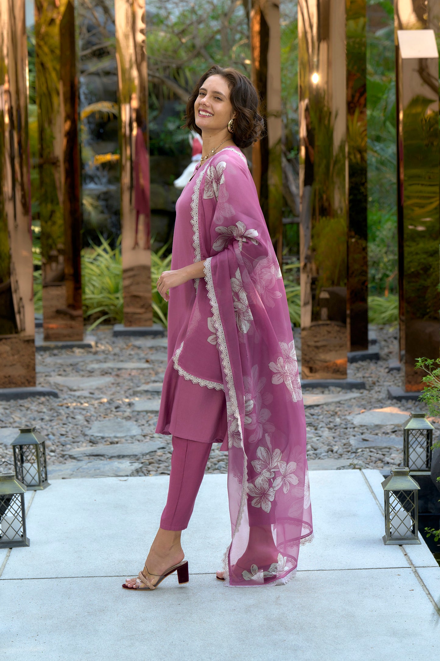 Mauve Solid Kurta Set