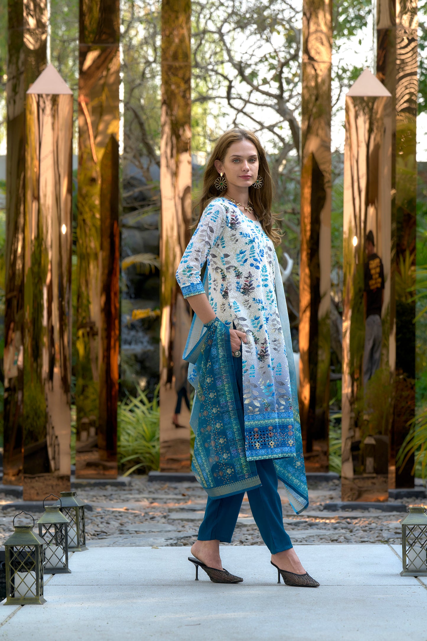 White Printed Cotton Kurta Set