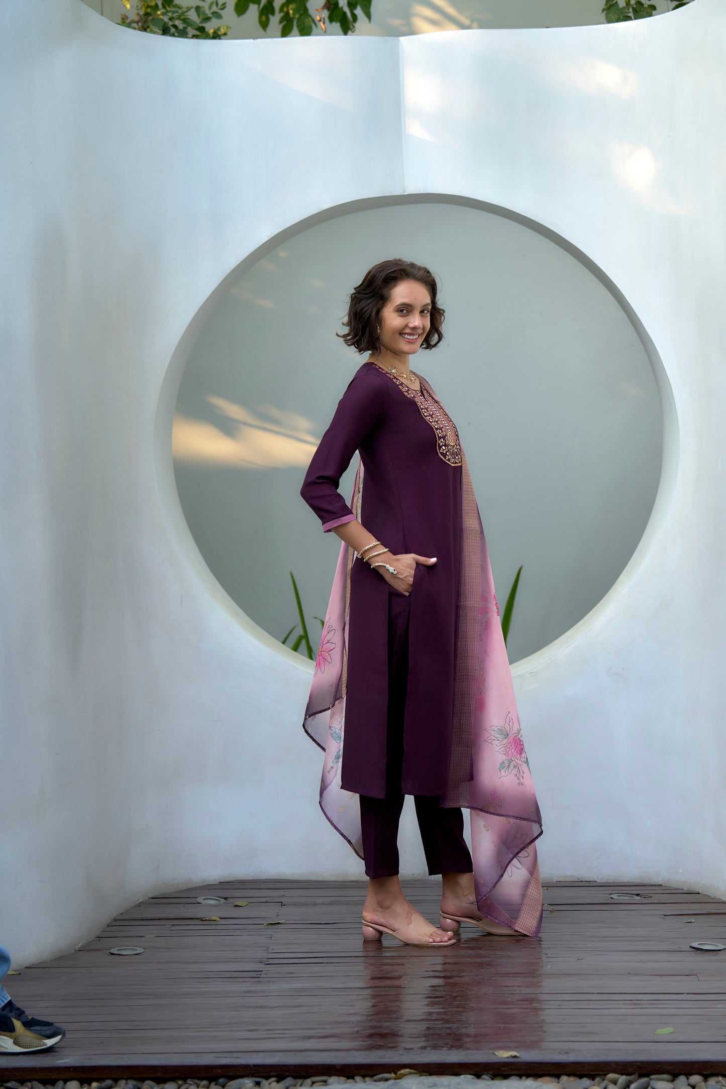 Plum Embroidered Kurta Set