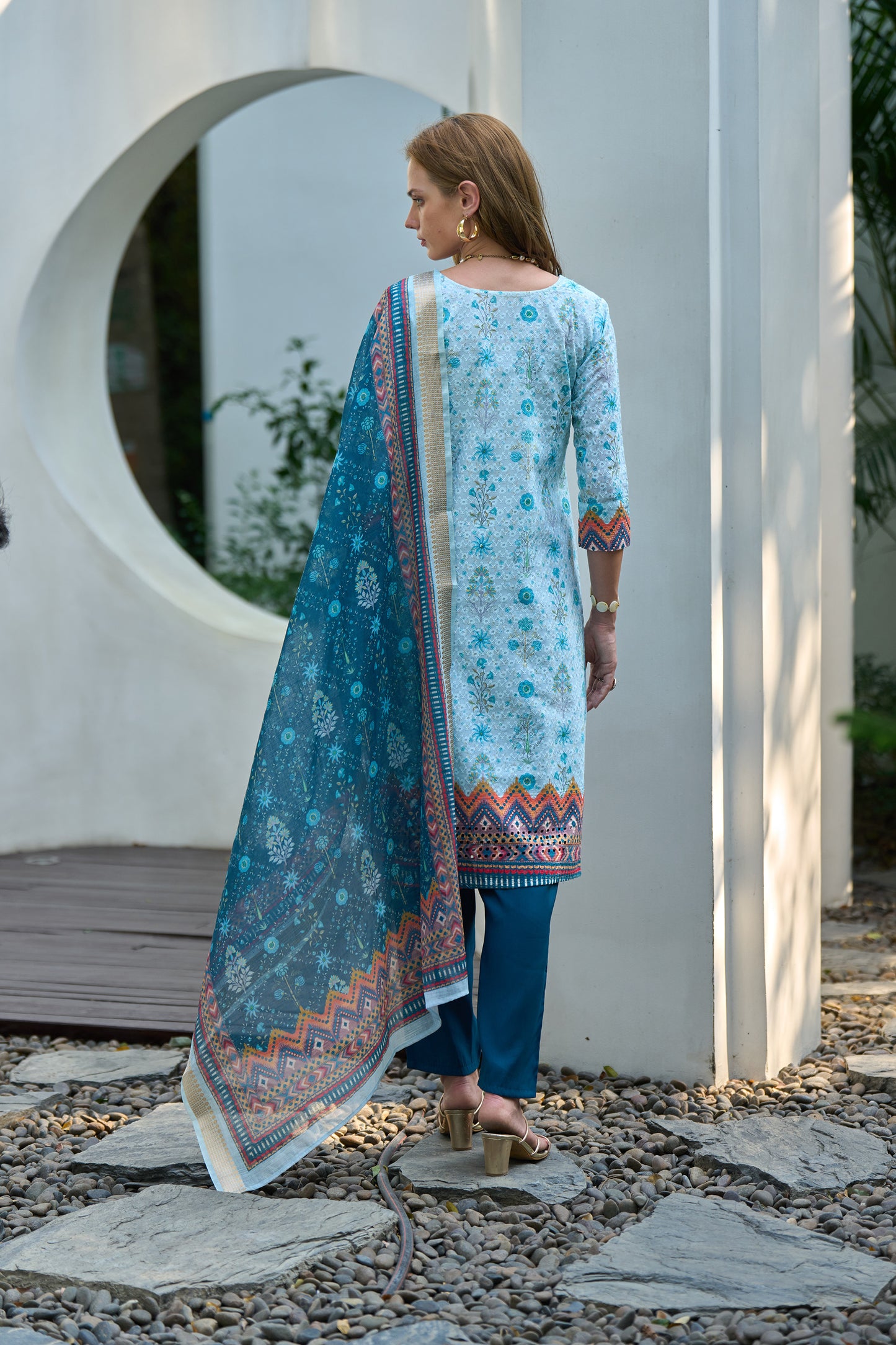 Sky Blue Cotton Printed Kurta Set