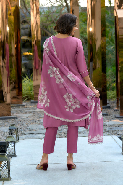Mauve Solid Kurta Set