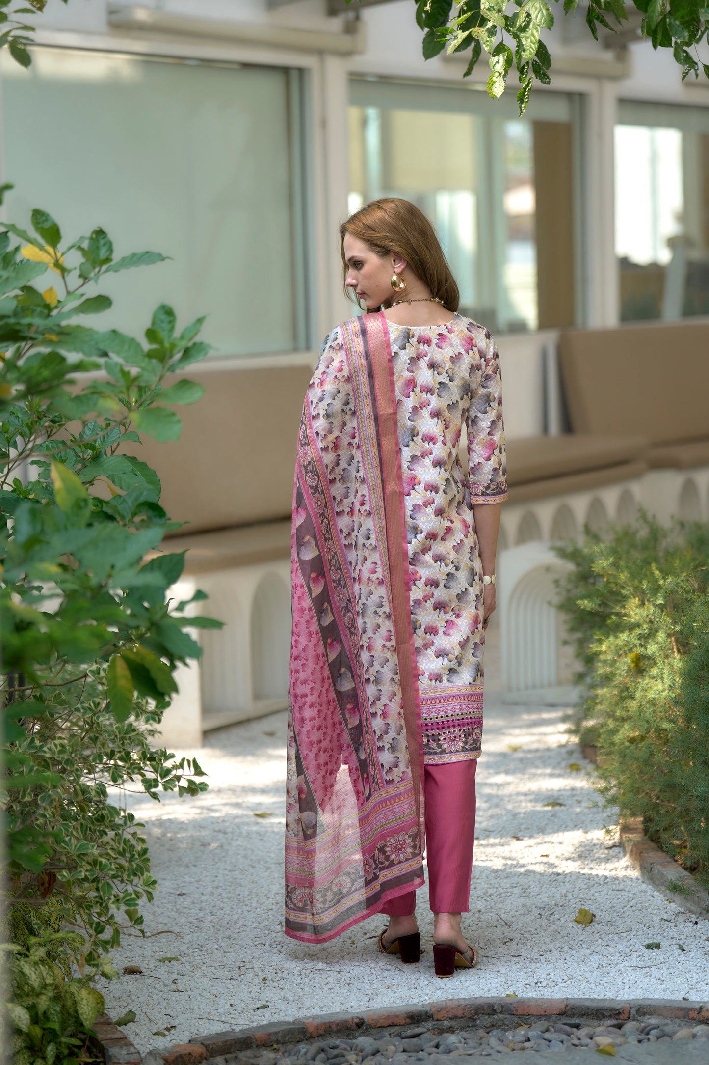 White Cotton Printed Kurta Set