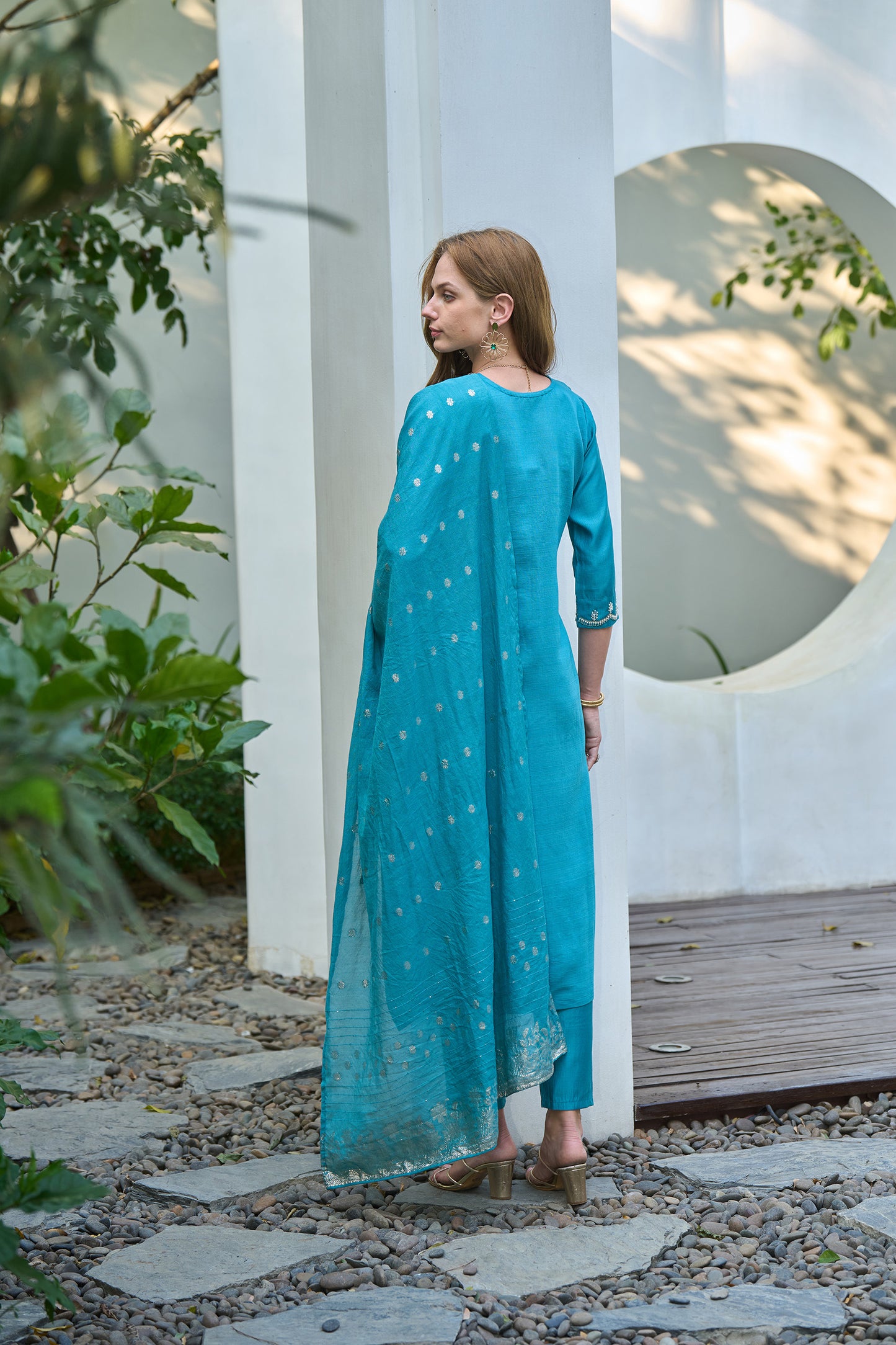Teal Blue Embroidered Kurta Set