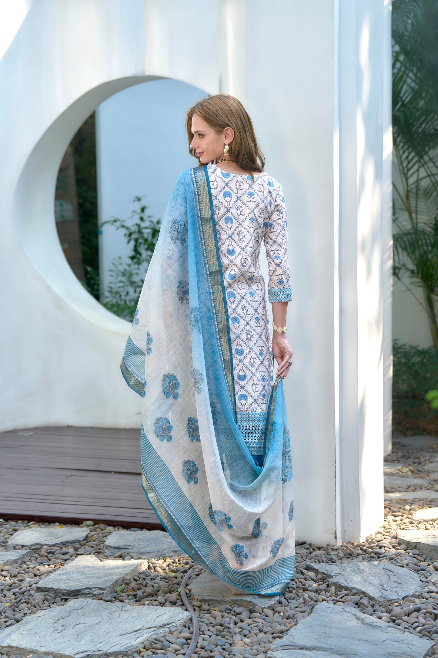 White Printed Cotton Kurta Set