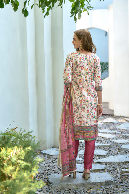 White Printed Cotton Kurta Set