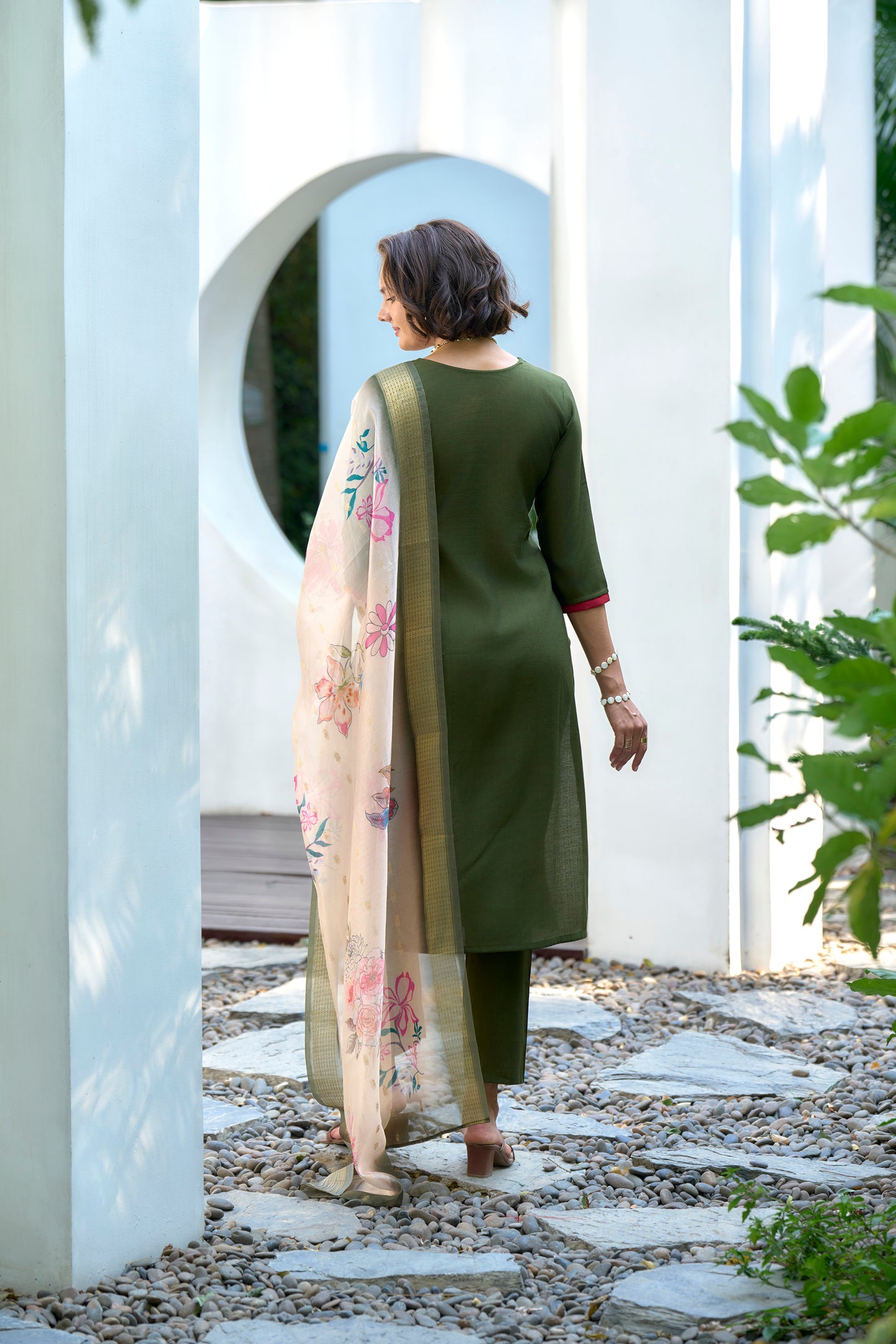 Olive Green Embroidered Kurta Set