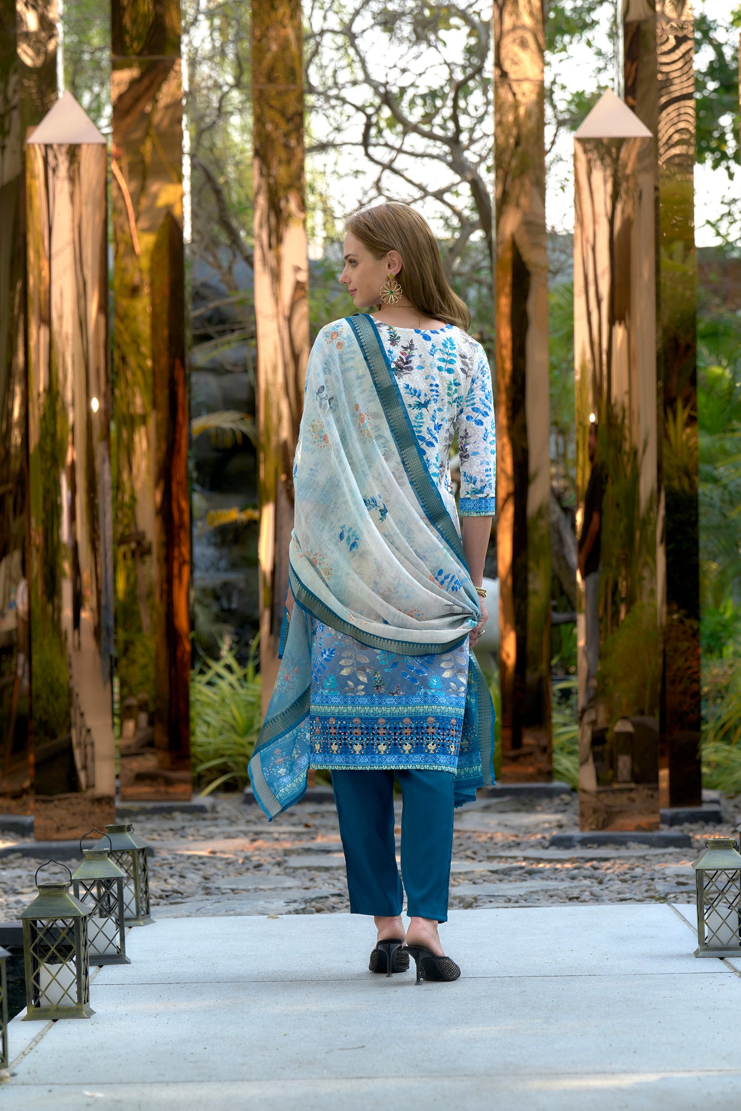 White Printed Cotton Kurta Set