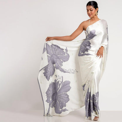 Pure Elegance in White & Green – Modern Floral Saree Look