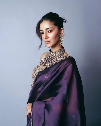 Royal Raatrani Purple Designer Saree with Heavy Zari Embroidery – Party Wear Saree for Women