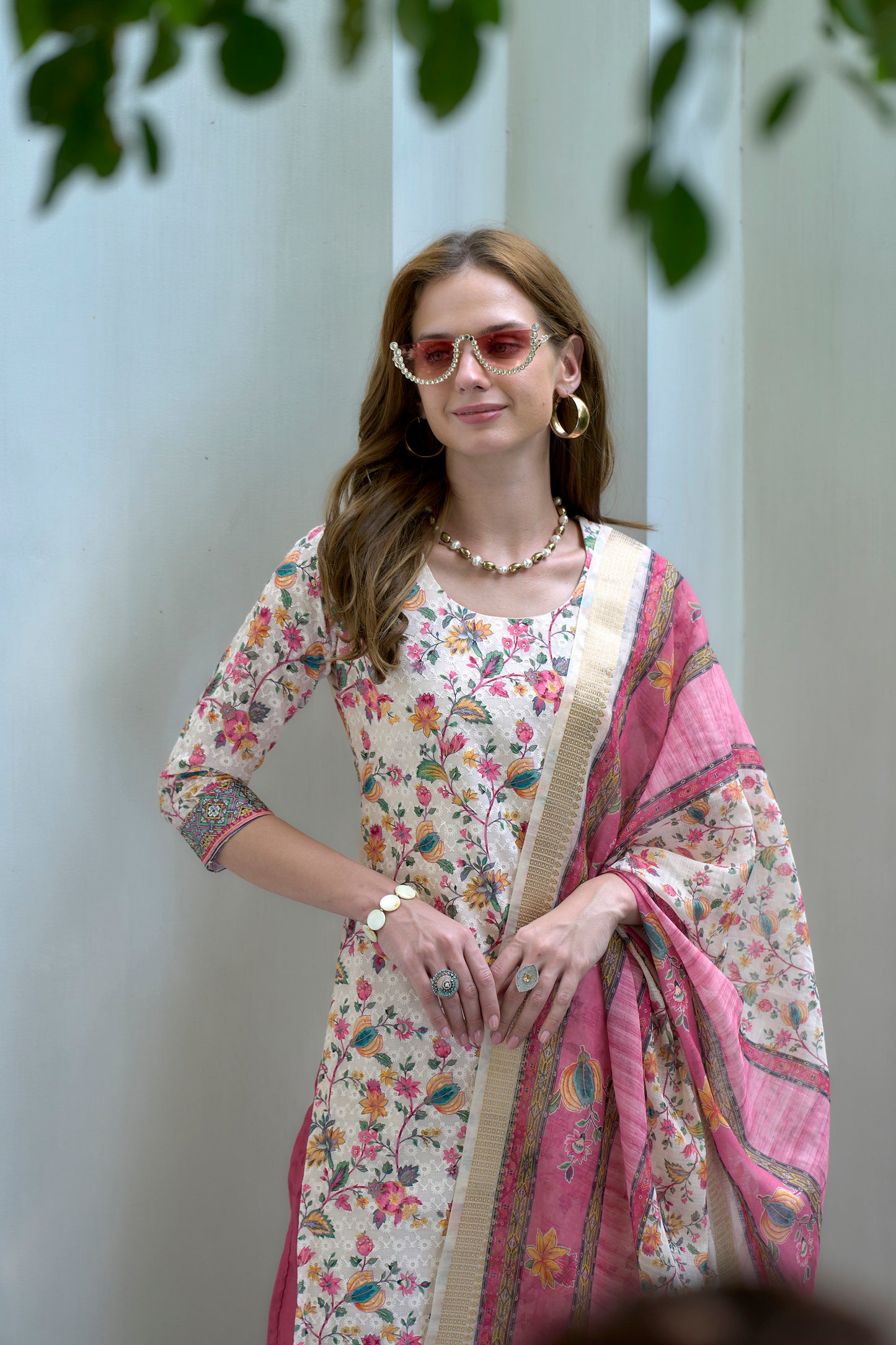 White Printed Cotton Kurta Set