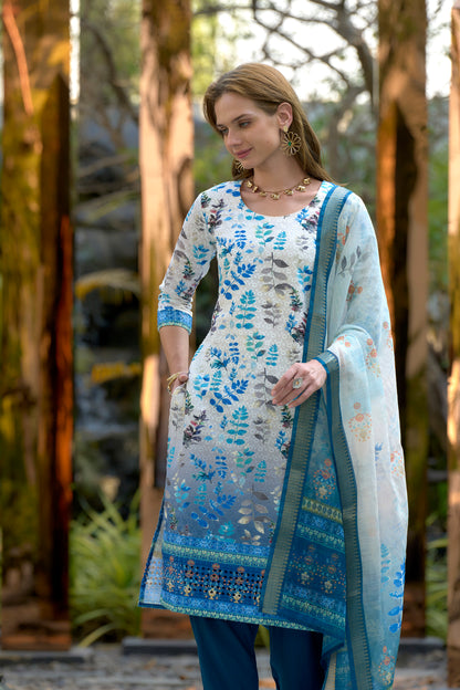 White Printed Cotton Kurta Set