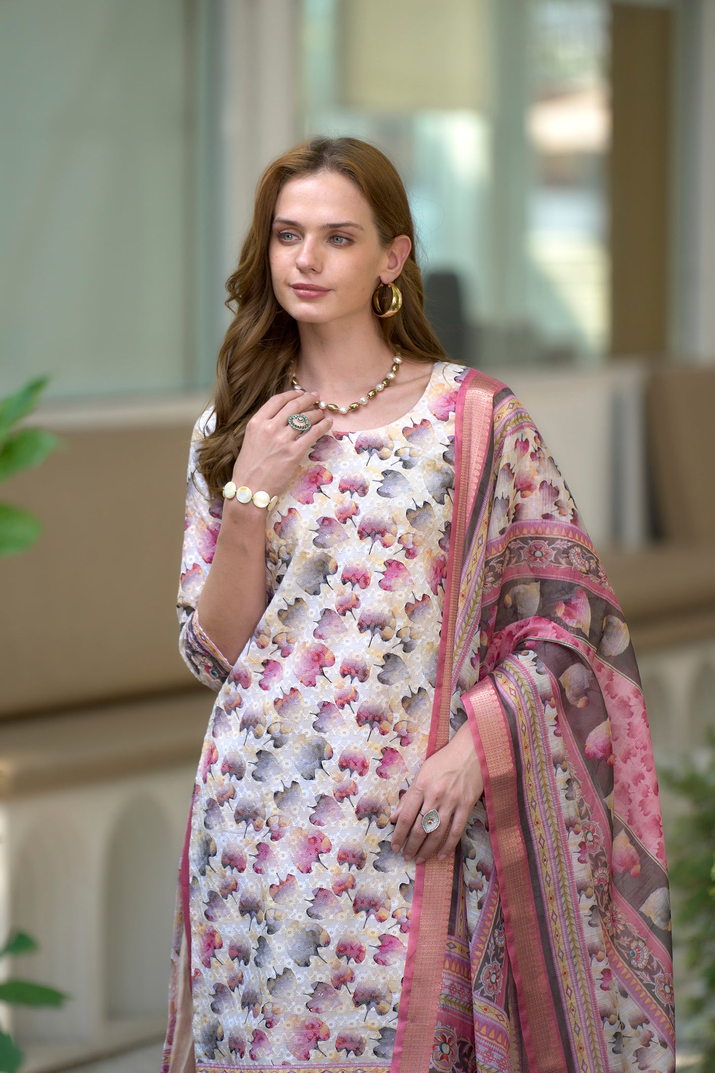 White Cotton Printed Kurta Set