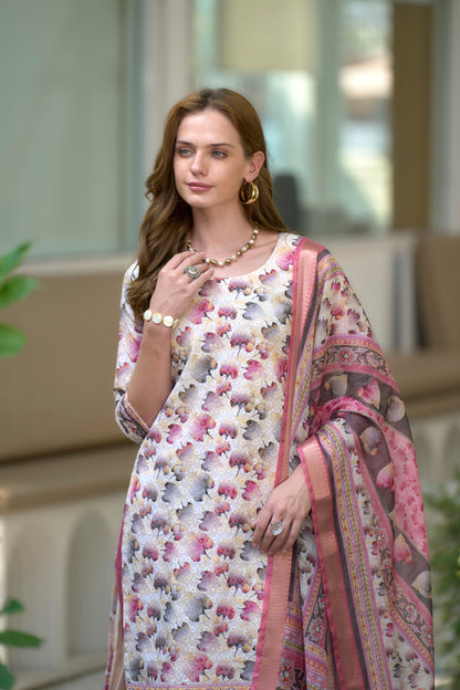 White Cotton Printed Kurta Set