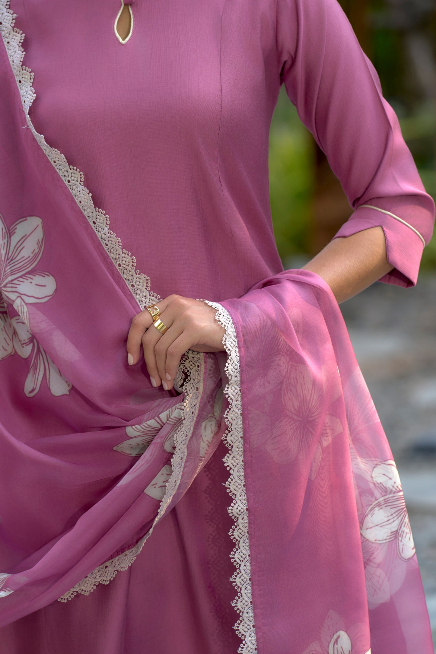 Mauve Solid Kurta Set