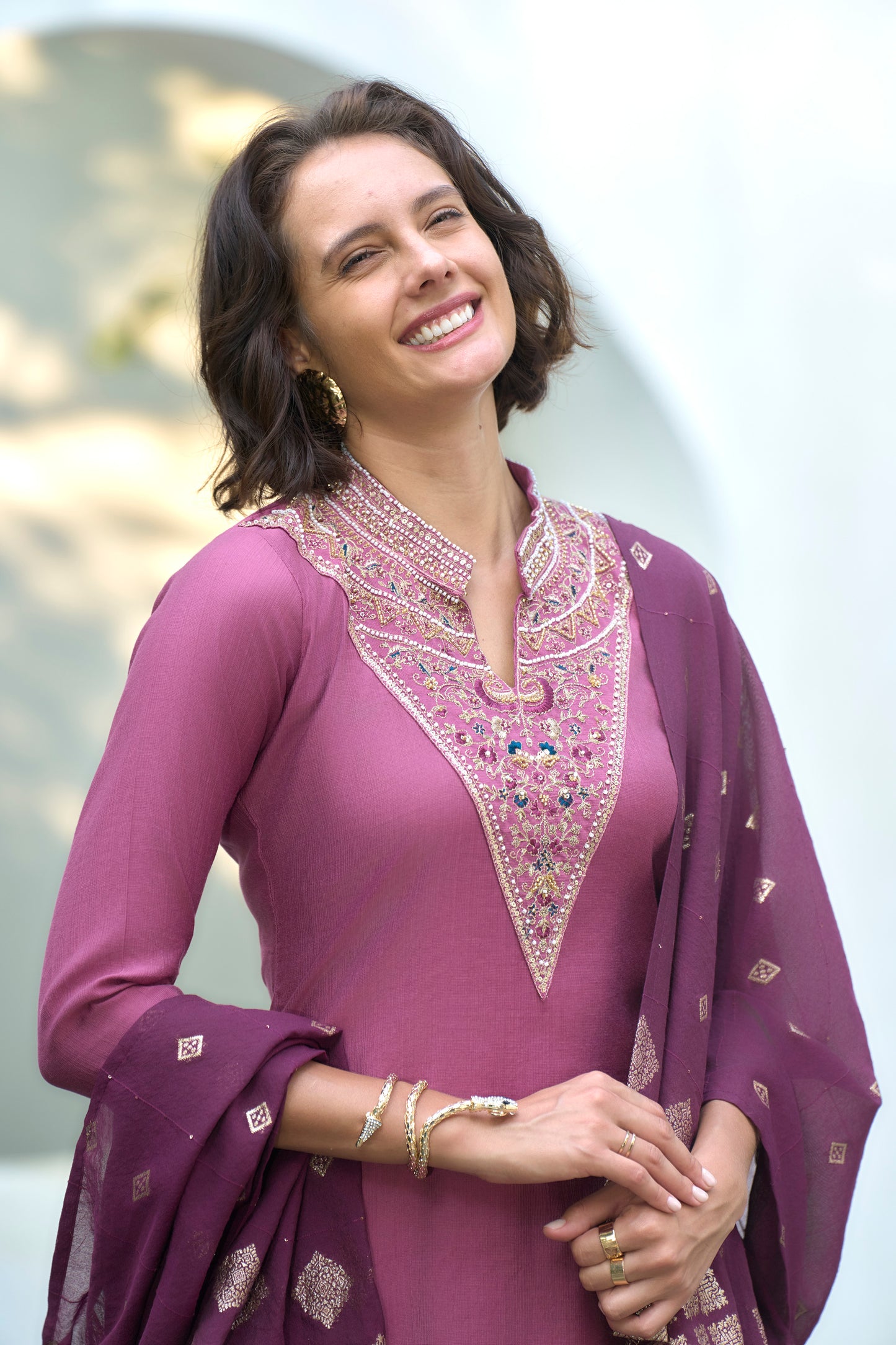 Mauve Pink Embroidered Kurta Set