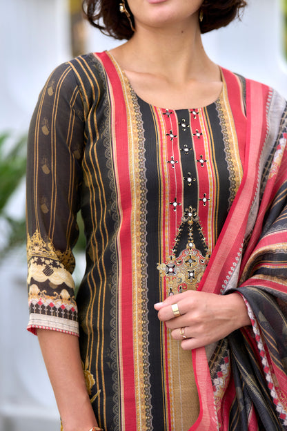 Pure Cotton Pleated A-Line Kurta with Trousers and Dupatta