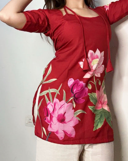 Red Floral Kurti Style Portrait