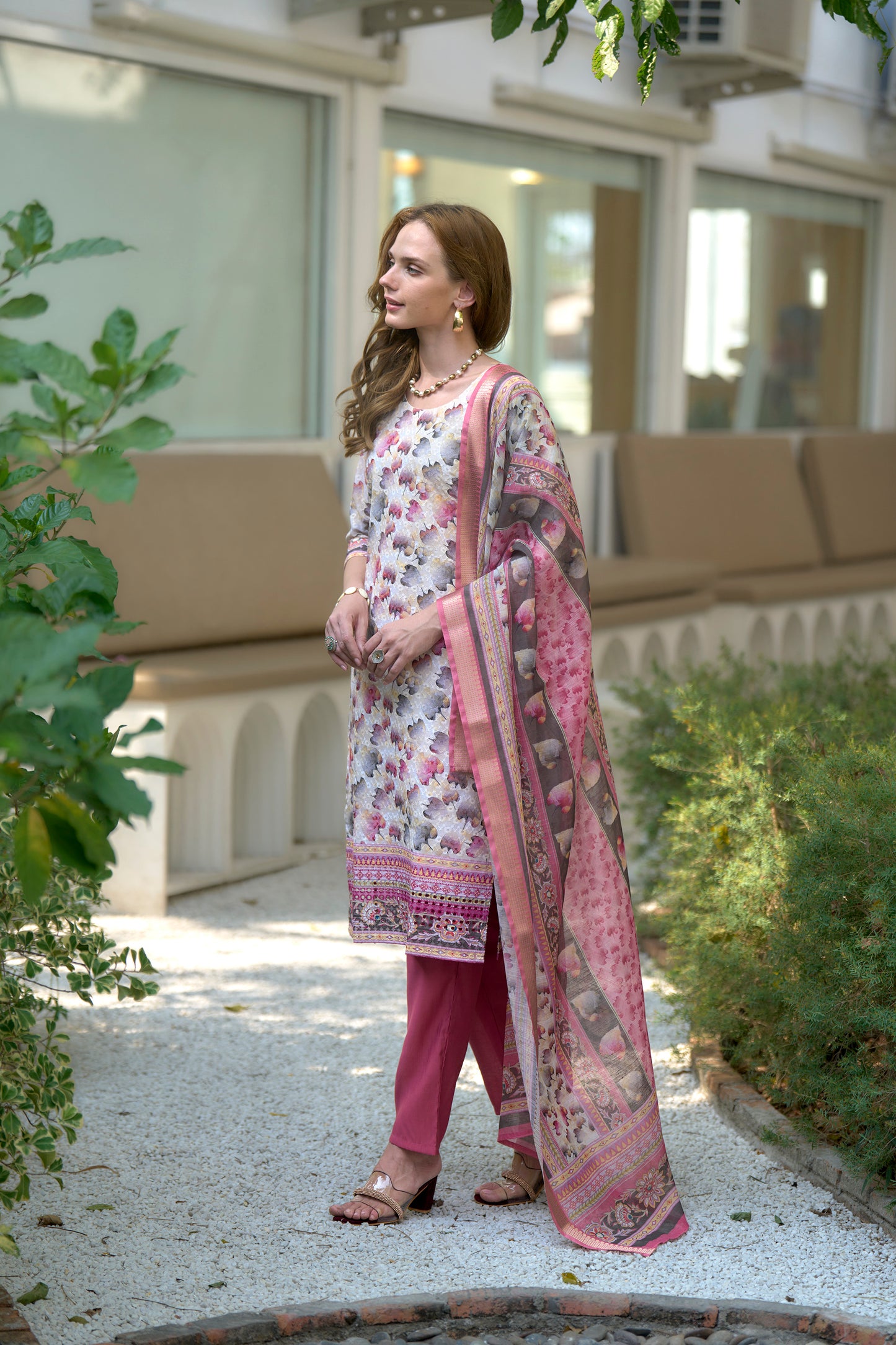 White Cotton Printed Kurta Set