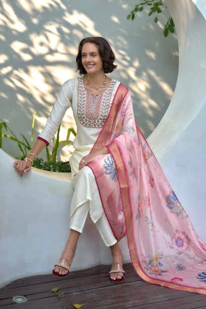 Ivory Embroidered Kurta Set