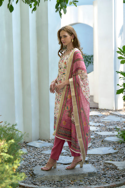 White Printed Cotton Kurta Set