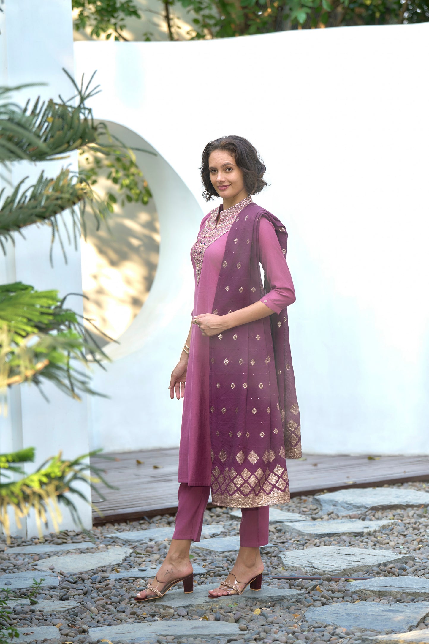 Mauve Pink Embroidered Kurta Set