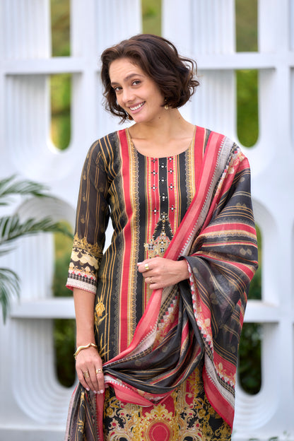 Pure Cotton Pleated A-Line Kurta with Trousers and Dupatta