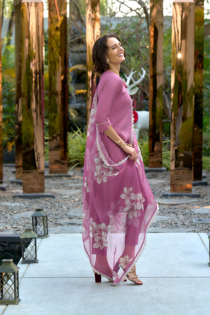 Mauve Solid Kurta Set