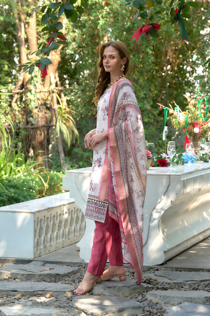 White Printed Cotton Kurta Set