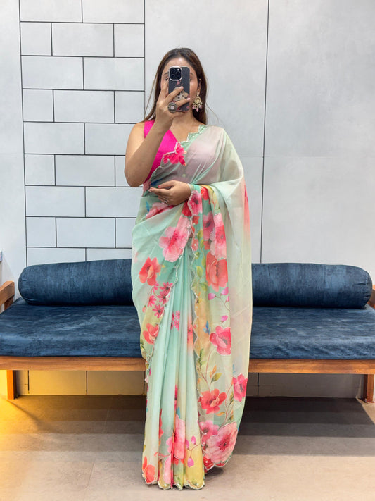 SUPER HIT INSTAGRAM TRENDING RAINBOW MULTI COLOR HANDWORK SAREE